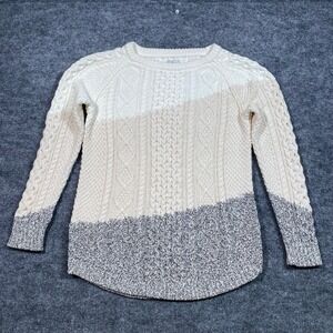 LL Bean Signature Womens M Colorblock Cable Knit Cotton Sweater Side Zip 504390